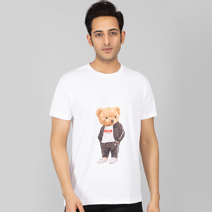 MEN IN BLUE DRY-FIT PRINTED BEAR LOVE DESIGN