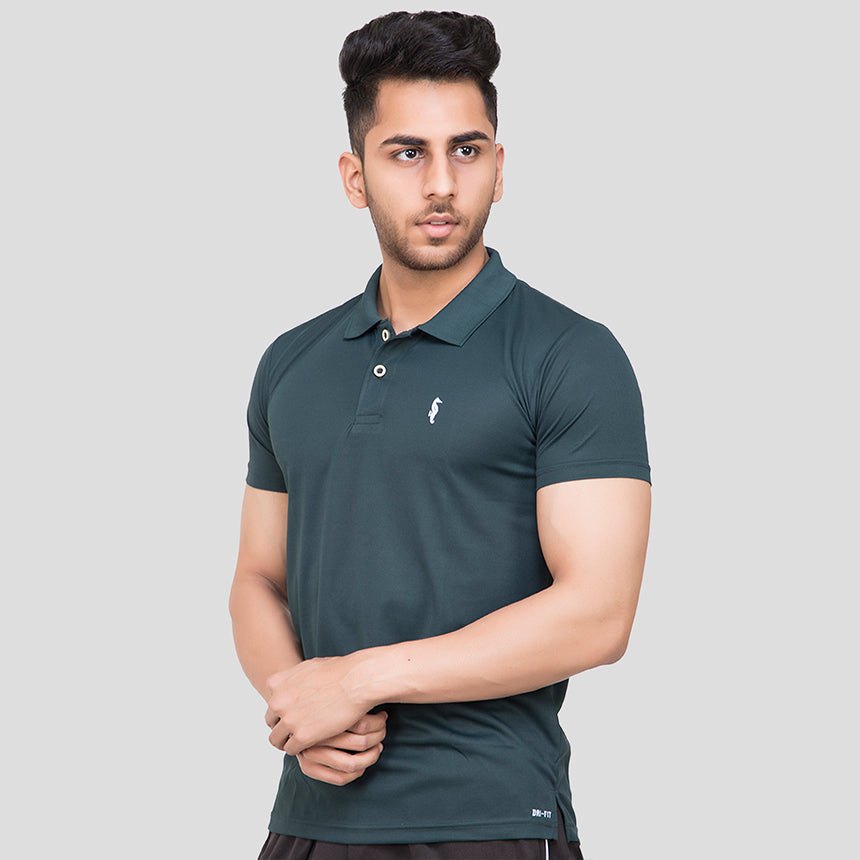 MENS T-SHIRT COLLAR COL GREEN H/S 0111