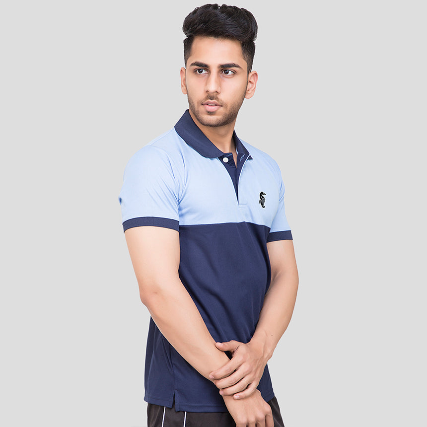 MENS T-SHIRT COLLAR COL NAVY-SKY H/S 0111