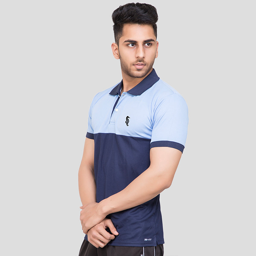 MENS T-SHIRT COLLAR COL NAVY-SKY H/S 0111