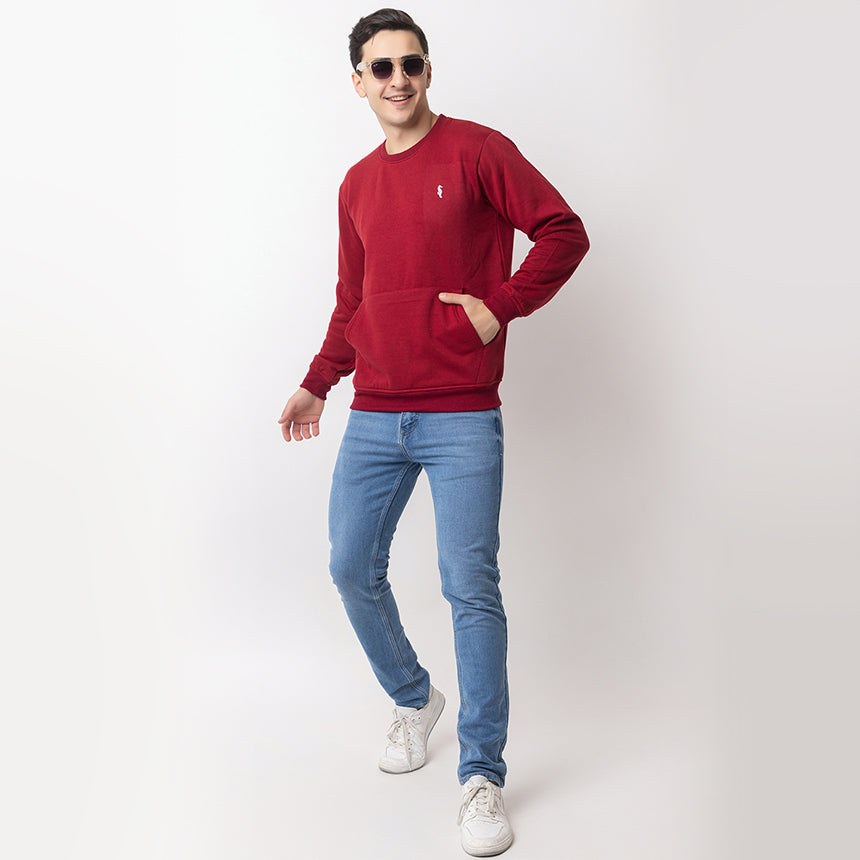 MEN IN BLUE RED ROUND NECK SWEATSHIRT FLEECE