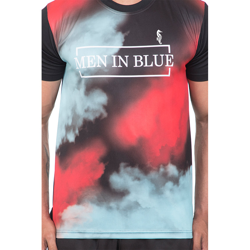 MEN IN BLUE DRY-FIT PRINTED MULTI TEE