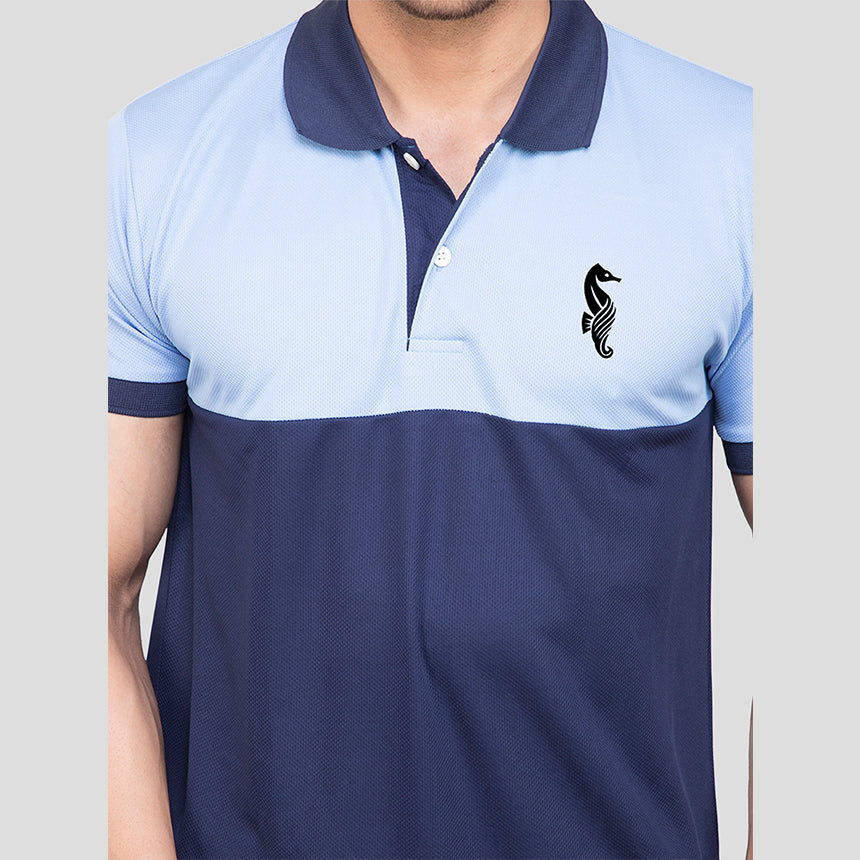 MENS T-SHIRT COLLAR COL NAVY-SKY H/S 0111