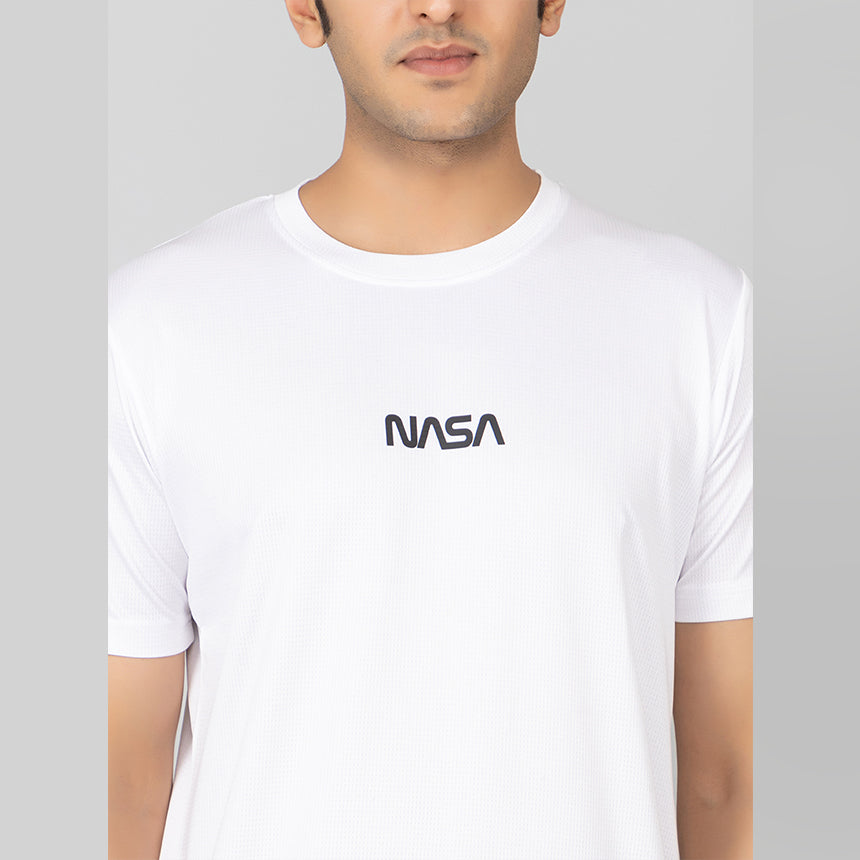 MEN IN BLUE DRY-FIT PRINTED WHITE NASA DESIGN